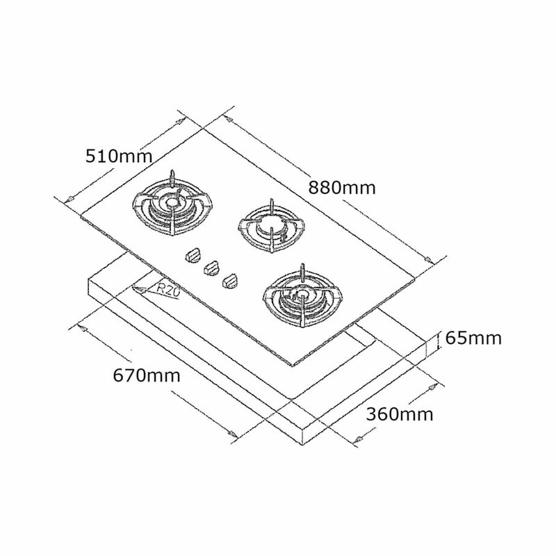 TECNO 90cm 3 Burners Glass Hob (exclude Installation) T 3388TGSV-image 2