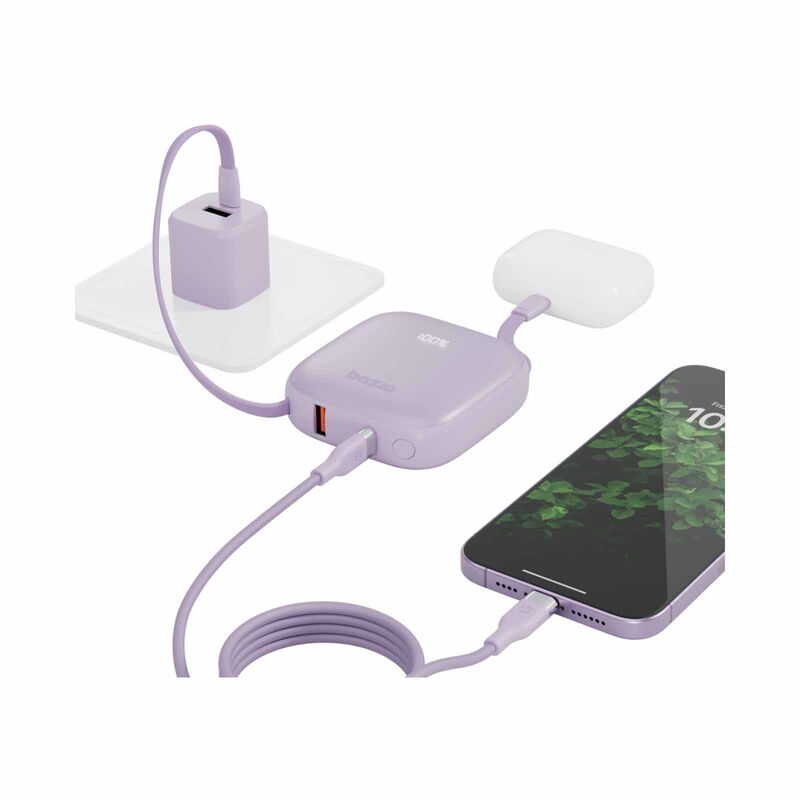 ENERGEA 3 In 1 10000mah Powerbank With Built-in Usb-c And Lightning Cable Lavender GPW-FUSN-PUR BAZIC GOPOWER FUSION-image 2
