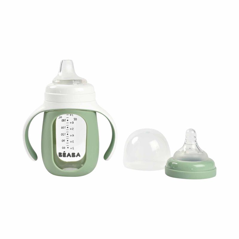 BEABA With Silicone Protective Sleeve 210ml - Sage Green/cotton (online) GLASS BOTTLE-image 3