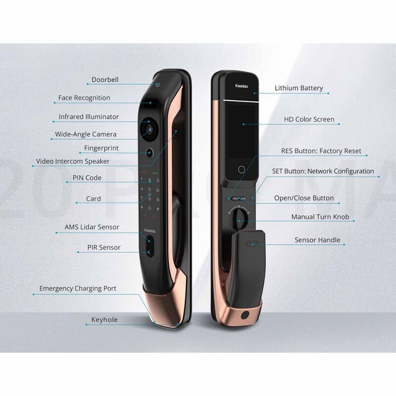 KAADAS Wifi Mortise Door Lock With 3d Face Recognition, Built-in Doorbell & Viewer K20 PRO MAX COPPER-image 11