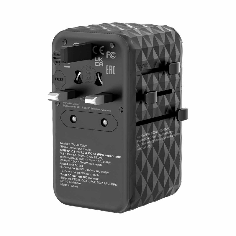 VERBATIM Uta-06 Gan Iii Universal Travel Adapter With 2 X Usb-c Pd 100w & Qc 4.0+ / 2 X Usb-a Qc 3.0 VM32121-image 8