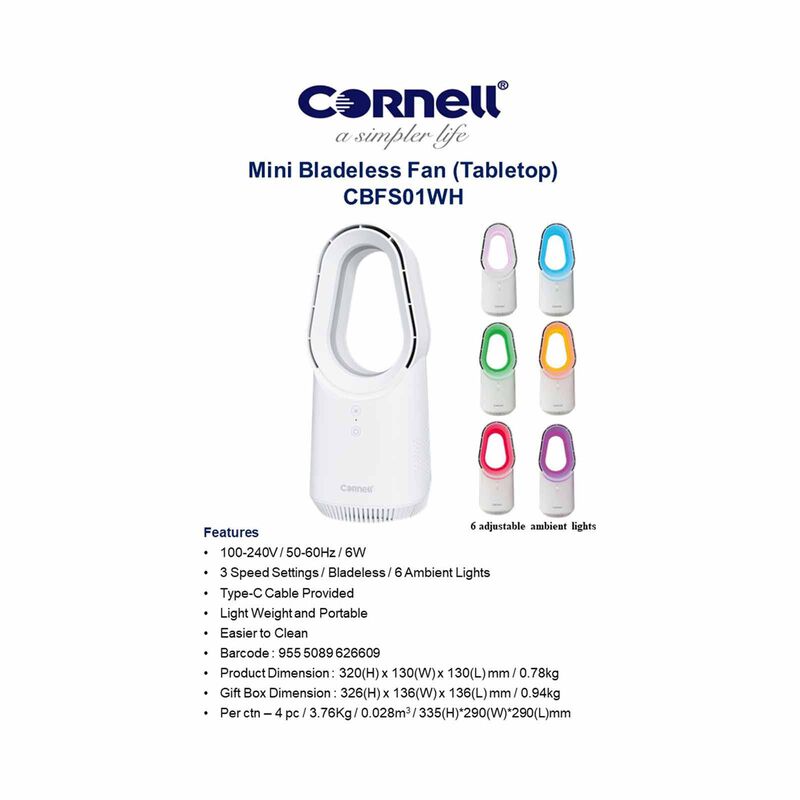 CORNELL Mini Tabletop Bladeless Fan CBFS01WH-image 8