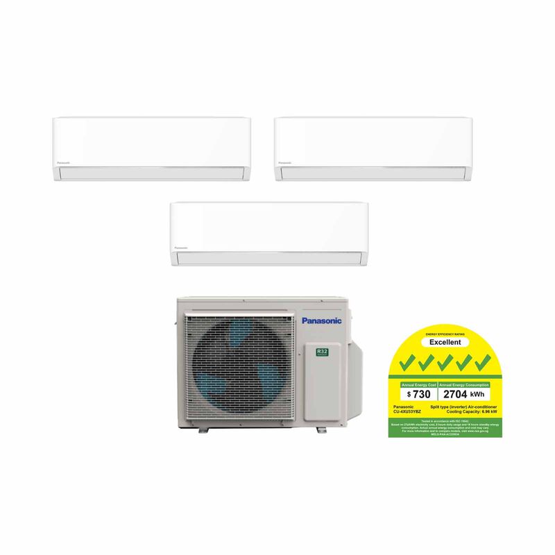 PANASONIC Panasonic Bkz System 3 33k Cu (9000 X2, 12000btu X1) CU-4XU33YBZ + CS-XU9BKZW X2 /CS-XU12BKZW-image 1