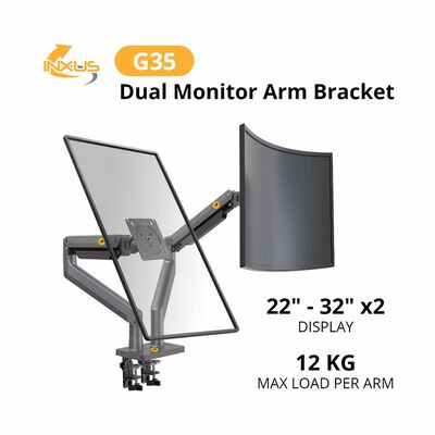 NORTHBAYOU Monitor Arm Fits 22-32in, Hold 2-12kg Vesa 75 X 75 / 100 X 100 (each Arm) G35 DUAL ARM MATTE CHARCOAL