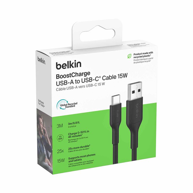 BELKIN Usb-a - Usb-c Cable 2.0, Pcr, 3m, Black CAB021FQ3MBK-image 4