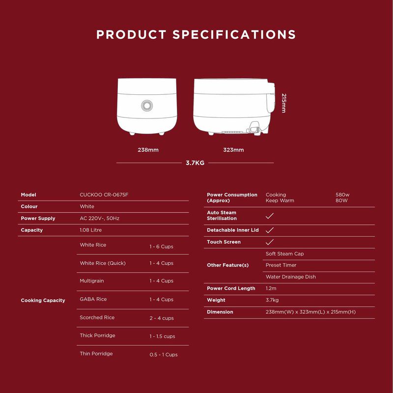 CUCKOO Cr06 Multi-cooker (6 Cups) - White CR-0675F-image 5
