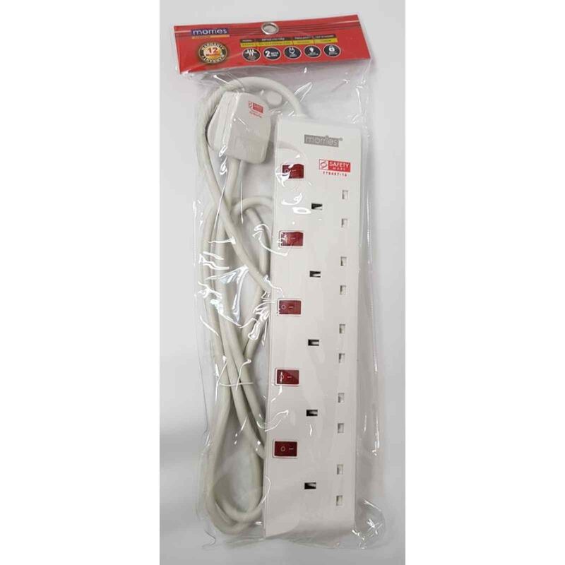 MORRIES 5 Way 2m Extension Cord W/surge Protector MS3255(2M)-image null