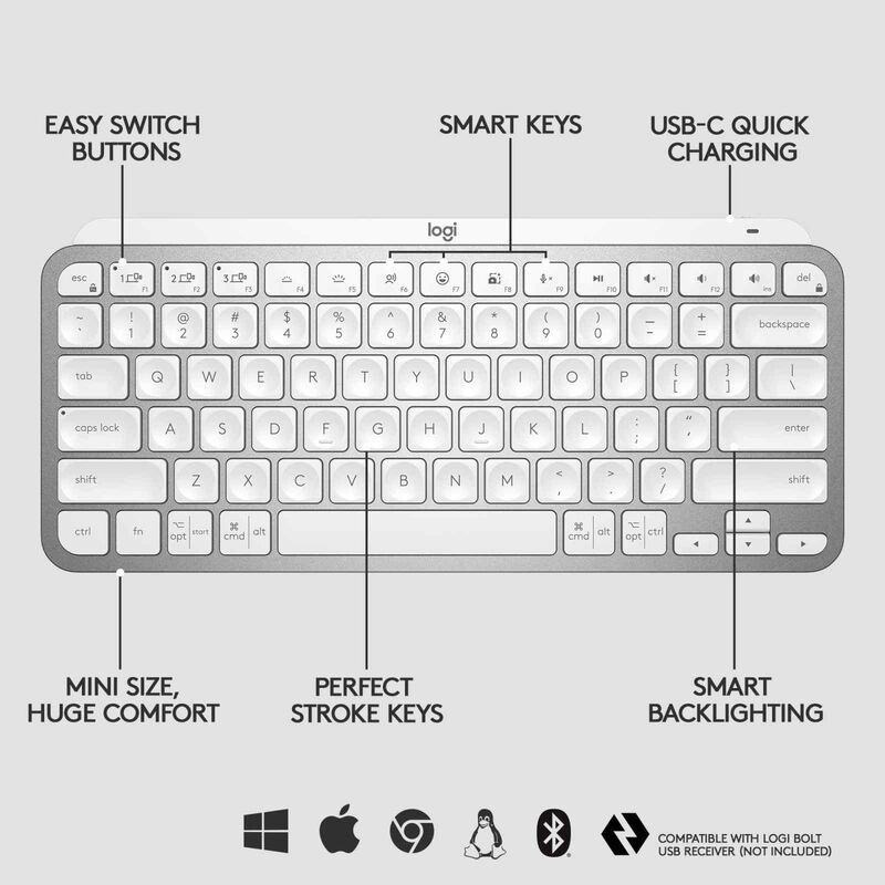 LOGITECH Logi Mx Keys Mini Illuminated Keyboard White 1y 920-010506-image 5