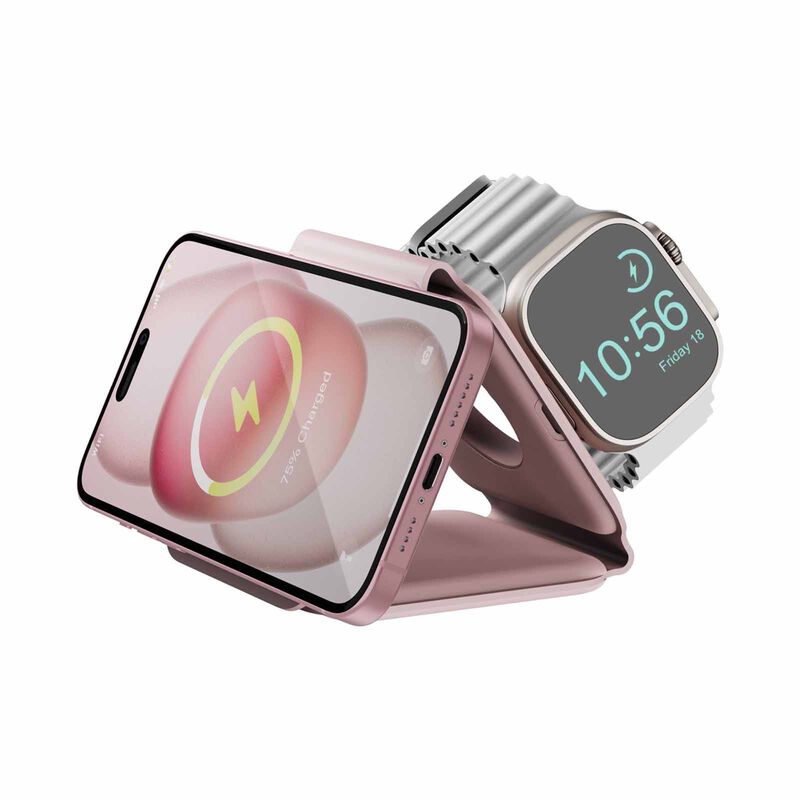 BAZIC Gomag Trio Plus, 3in1 Elevated Foldable Magnetic Wireless Charger 15w Iphone/watch/airpods - Pink GM-TRIOPLUS-PNK-image 4