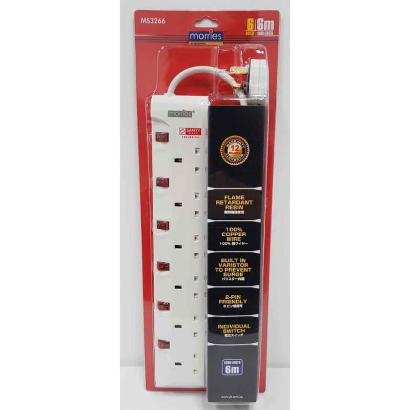MORRIES 6 Way 6m Extension Cord W/surge Protector MS3266-6M-image null