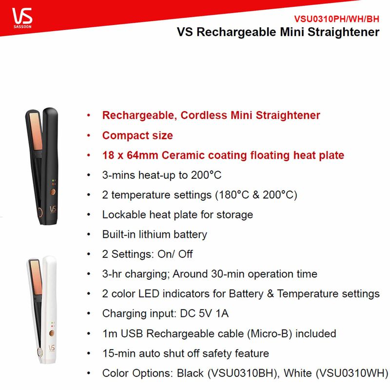 VS Rechargeable Mini Straightener - Pink VSU0310PH-image 2