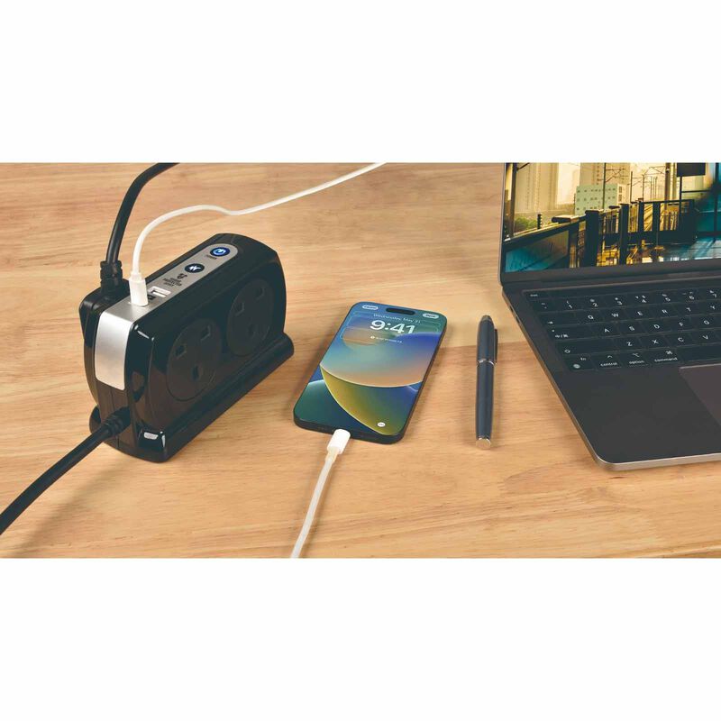 MASTERPLUG 4 Socket 2m Surge+switched Extension W Usb A+c SRGDSUAC2042PB-image 3