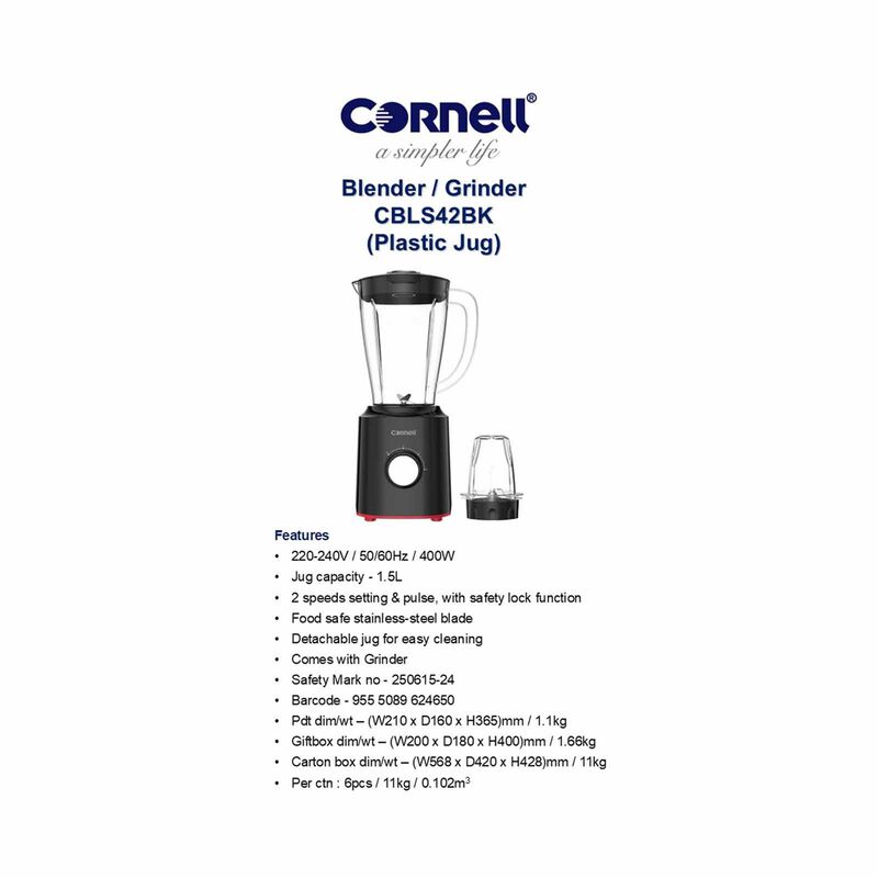 CORNELL Blender/grinder (1.5l) - Black CBLS42BK-image 7