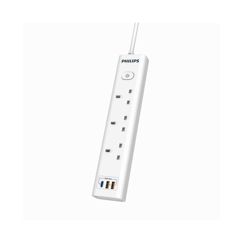 PHILIPS 3 Gang 13a Portable Socket Outlet Two Type A / C CHP8231WA/69-image 1