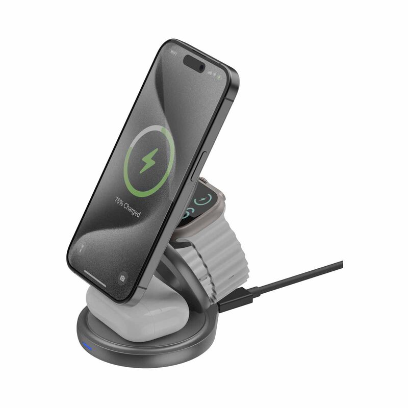 BAZIC Gomag Gyre, 360 Rotating Base 3 In 1 Wireless Charger With Apple Watch And Airpods Charging - Gun GM-GYRE360-GUN-image 5