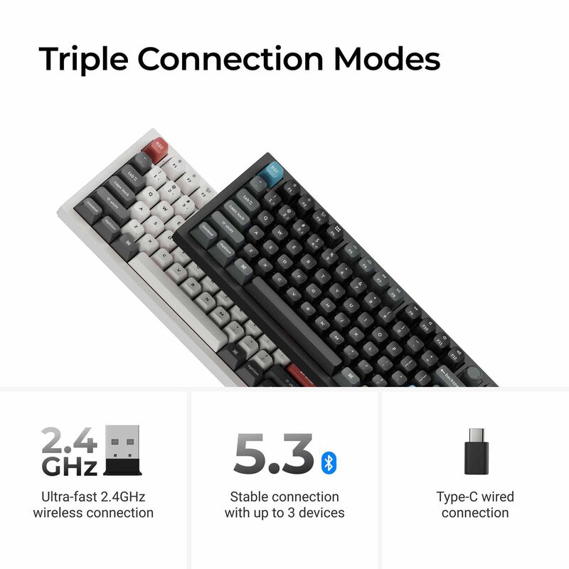 KEYCHRON Q3 Ultra 8k 80% 87 Key White Knob Rgb Hot-swap Silk Pom Red Switch KYCN-Q3U-P1-image 3