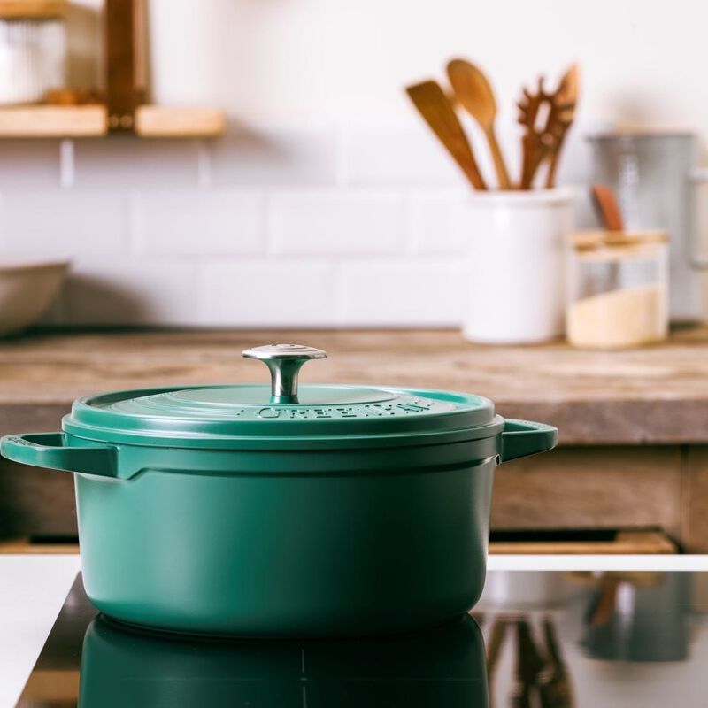 GREENPAN Featherweights 28cm Ceramic Non-stick Casserole Pot With Lid - Artichoke Green GPFW004917-image 4