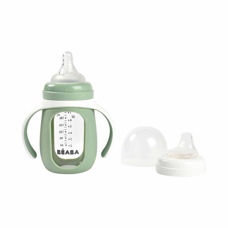 BEABA With Silicone Protective Sleeve 210ml - Sage Green/cotton (online) GLASS BOTTLE-image 4