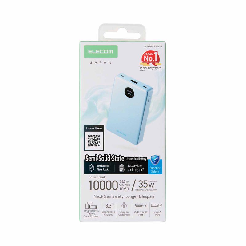 ELECOM Semi-solid State Powerbank 10000mah 35w 2c1a DE-A07-10000BU-image 2