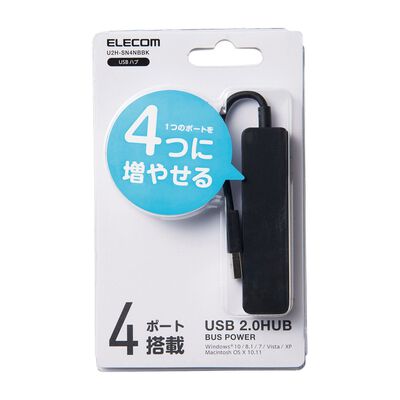 ELECOM Usb 2.0 Hub 4port Black Bus Power Black U2H-SN4NBBK