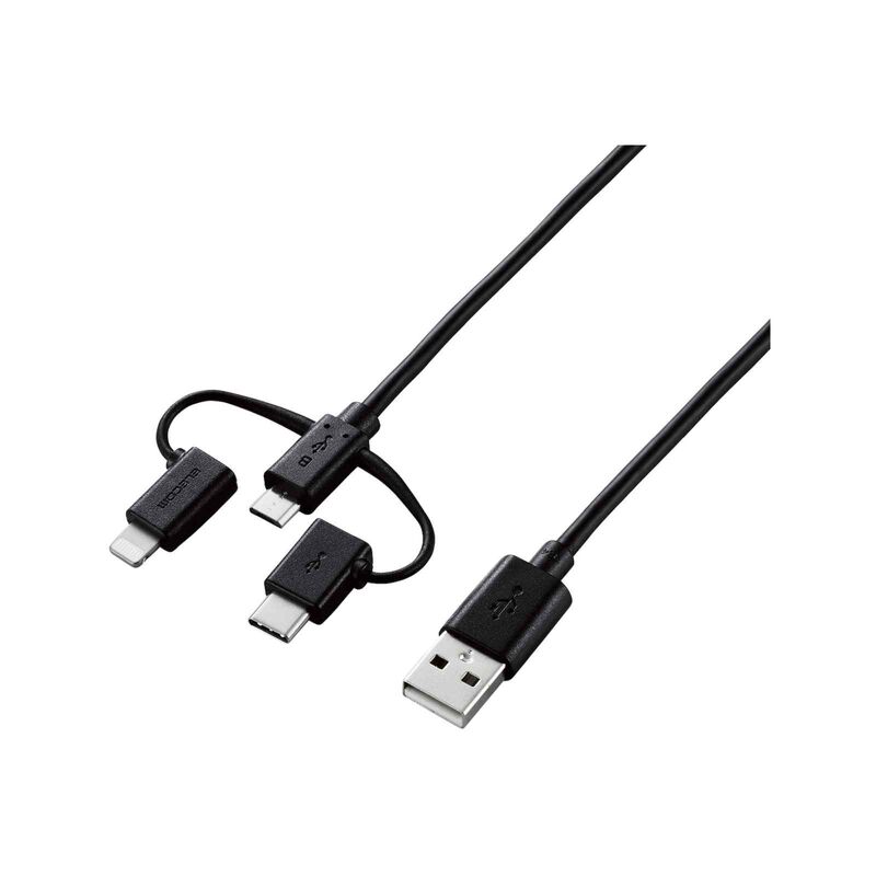ELECOM 3 In 1 Charging Cable 1.2m Black MPA-AMBLCAD12BK-image 1