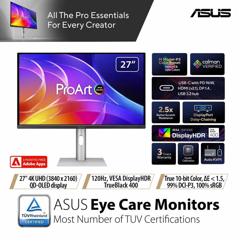 ASUS 26.5in Proart Uhd 240hz Qd-oled Monitor PA279CDV-image 1