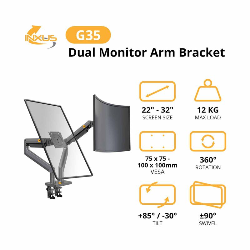 NORTHBAYOU Monitor Arm Fits 22-32in, Hold 2-12kg Vesa 75 X 75 / 100 X 100 (each Arm) G35 DUAL ARM MATTE CHARCOAL-image 2