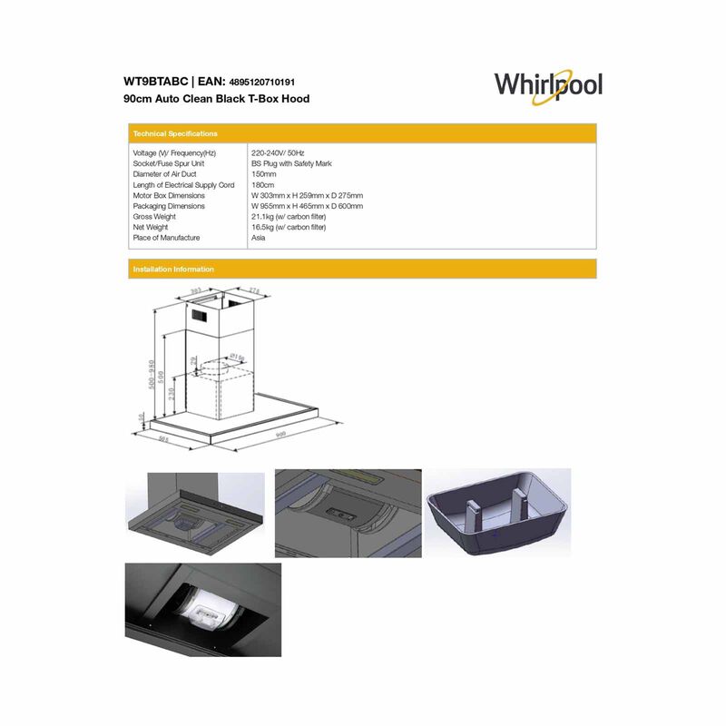 WHIRLPOOL 90cm Auto Clean T-box Hood (exclude Installation) WT9BTABC-image 3
