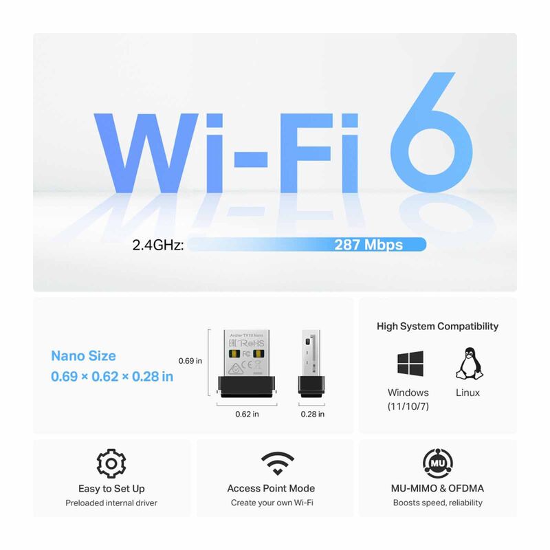 TP LINK Ax300 Nano Wi-fi 6 Wireless Usb Adapter TX1U NANO-image 7