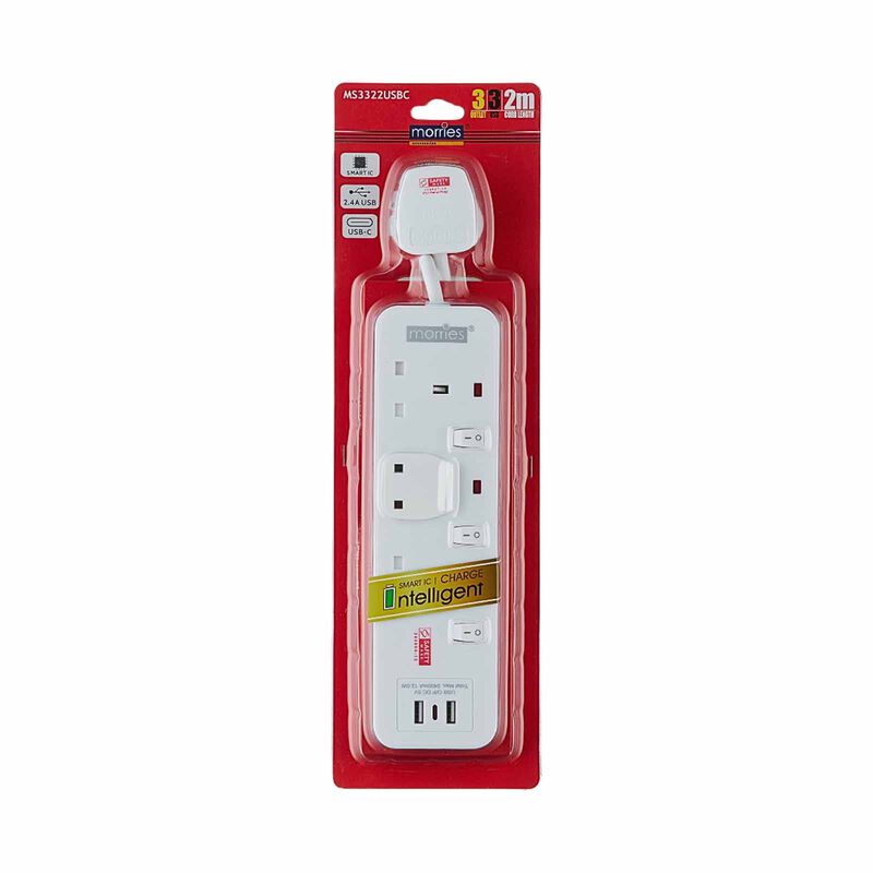 MORRIES 3 Way 2m Extension Cord With 2 Usb And 1 Type C MS-3322USBAC/2M-image 1