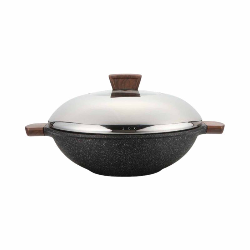 LA GOURMET Shogun Granite Plus 36cm Covered Non-stick Wok (induction) LGSNGP352675-image null