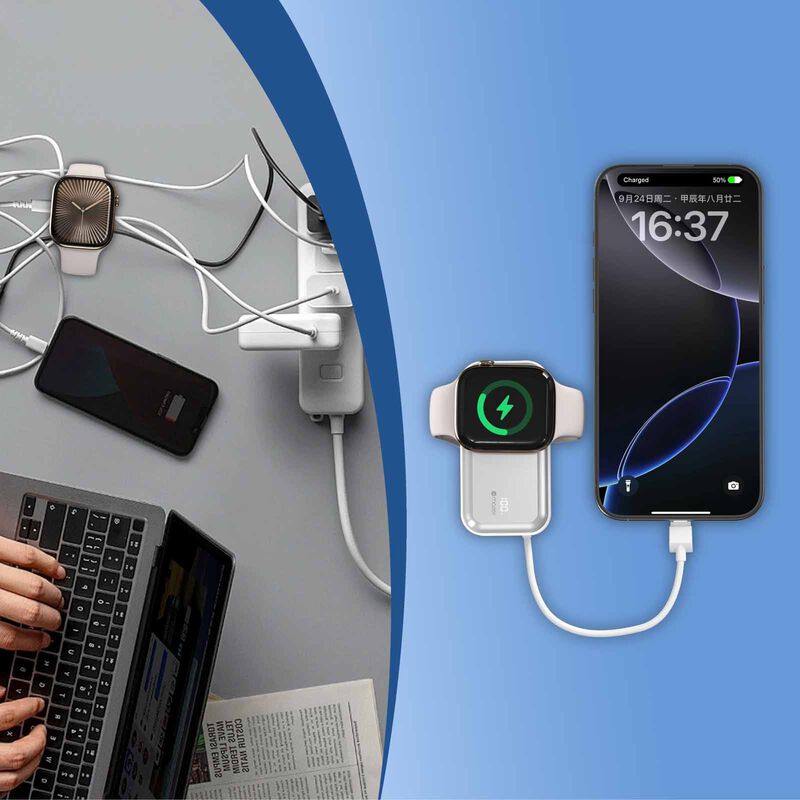 MAZER Pocketmini 5000mah/built-in Cable+apple Watch Charging+stand/pd20w Power Bank - White M-POCKET5.0W-WH-image 11