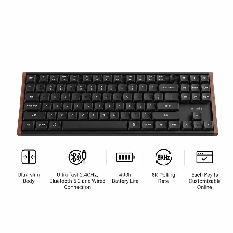 KEYCHRON K1 Ultra 8k 80% 87 Keys Black Knob Rgb Hot-swap Milk Pom Banana Switch KYCN-K1U-H4-image 2