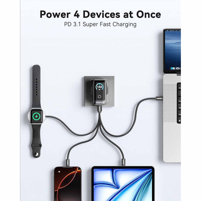 MOKIN Gan Charger With Smart Display 3c1a Pd140w Uk Wall Charger - Grey MK-GP140B-image 2