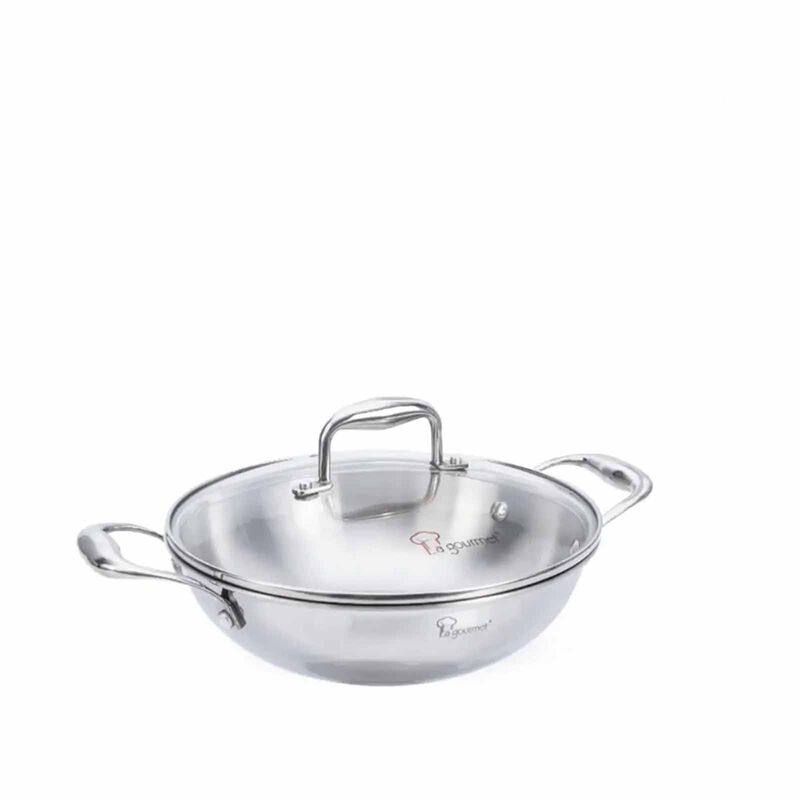 LA GOURMET Elite 24cm Stainless Steel Wok With Glass Lid LGWK430465-image null