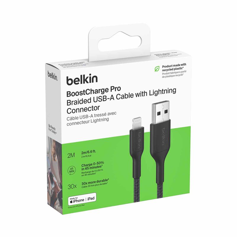 BELKIN Usb-a - Lightning Cable, Braided Pcr, 2m, Black CAA020FQ2MBK-image 3