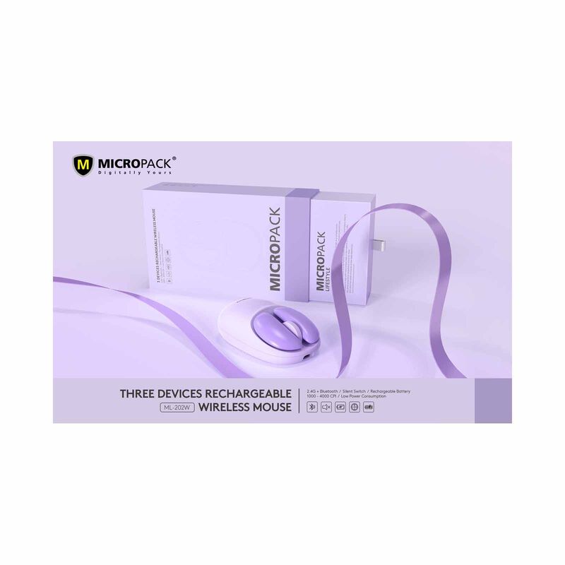 MICROPACK Lifestyle 2.4g + Bluetooth Wireless Mouse - Purple ML-202W-PL-image 3