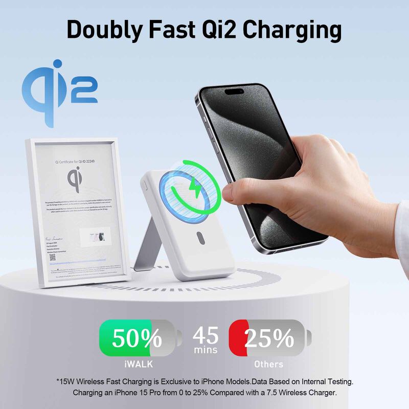 IWALK Powerstand 10000mah Qi2 Magnetic Wireless Fast Charger With Multi-angle Adjustable Stand White MXB014-002A-image 5