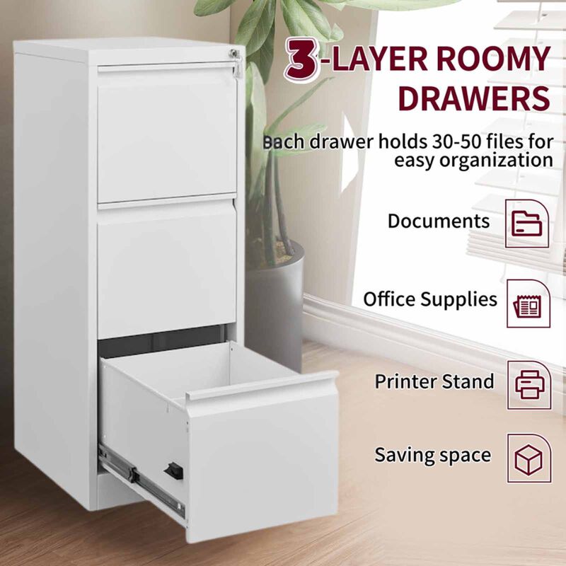 STEELCRAFT Filex 3 Drawer Vertical Filing Cabinet White38 X50 X 103 H FILEX-image 9