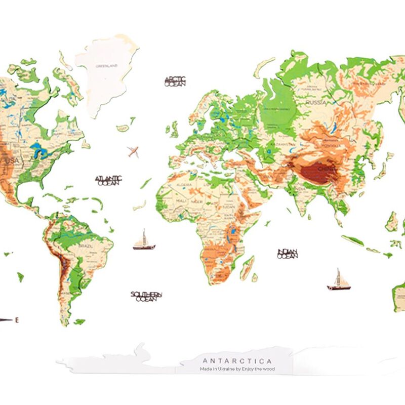 2d Wooden World Map Physical S ENJOY THE WOOD-image 1