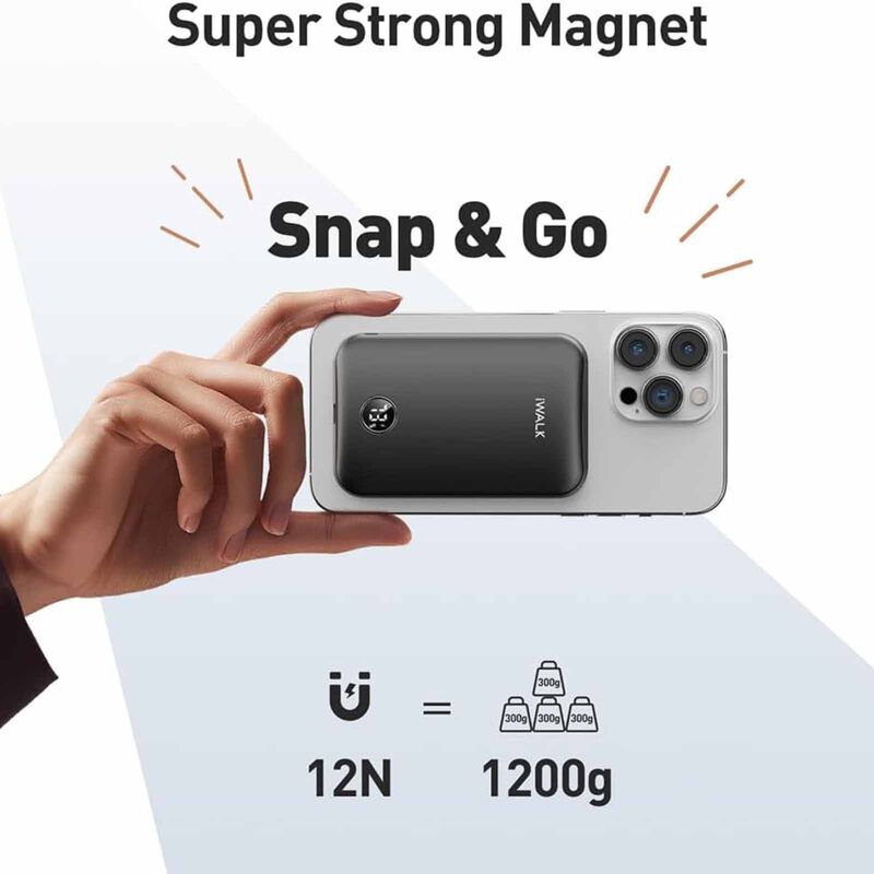 IWALK Powergrip Slim Magnetic Wireless Powerbank 5000mah For Iphone Black MXB008-001A-image 4