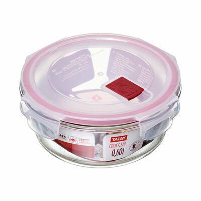 TATAY Hermetic Round Glass Cont.cook&eat 0.6l Red T1620.09