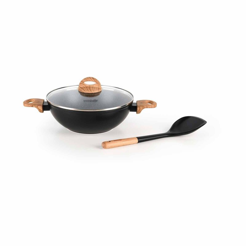 LA GOURMET Shogun Marble Kuro Ii 26cm Wok With Lid + Spatula LGSMKO422415-image null