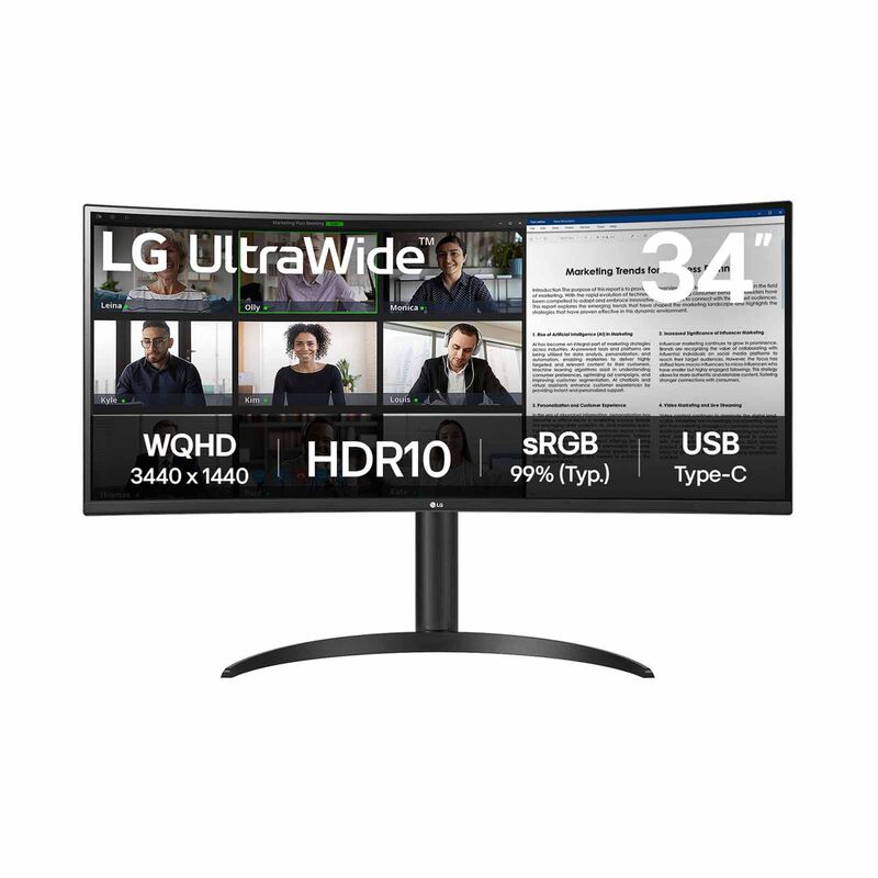 LG 34in Wqhd Hdr10 100hz Curved Monitor With Usb Type-c 34WR55QK-B-image 1
