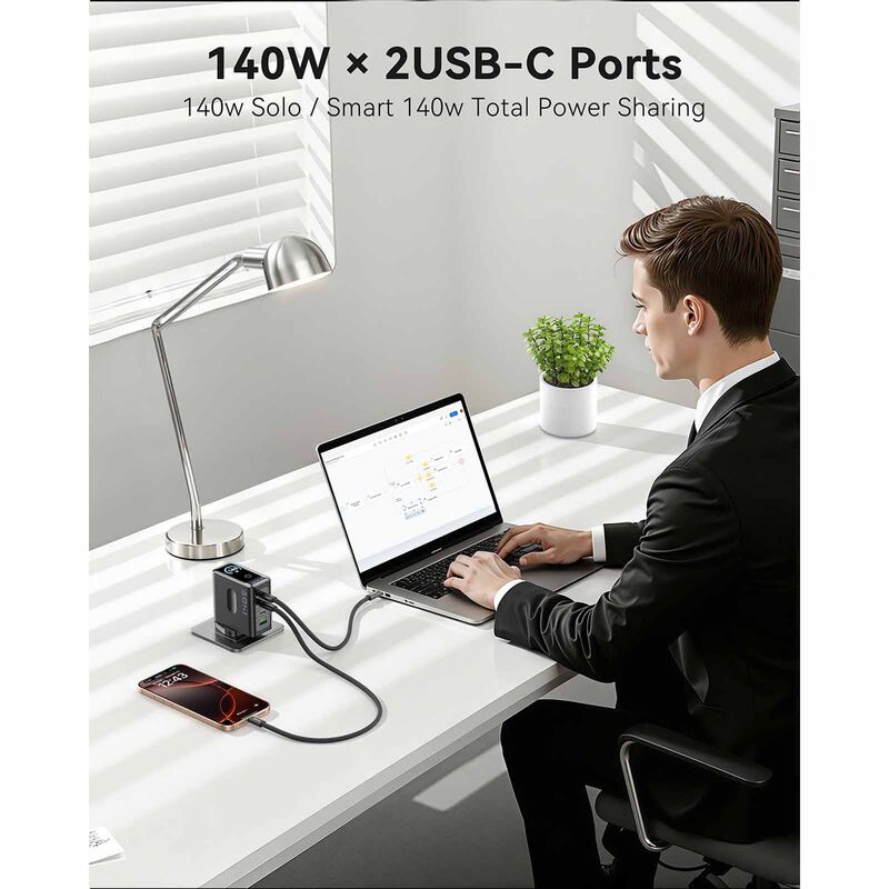 MOKIN Gan Charger With Smart Display 3c1a Pd140w Uk Wall Charger - Grey MK-GP140B-image 3