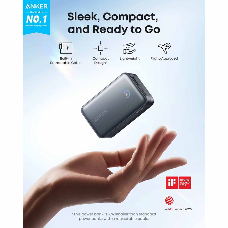 ANKER Nano Powerbank 10000mah 45w Retractable Usb-c - Black A1638H11-image 3