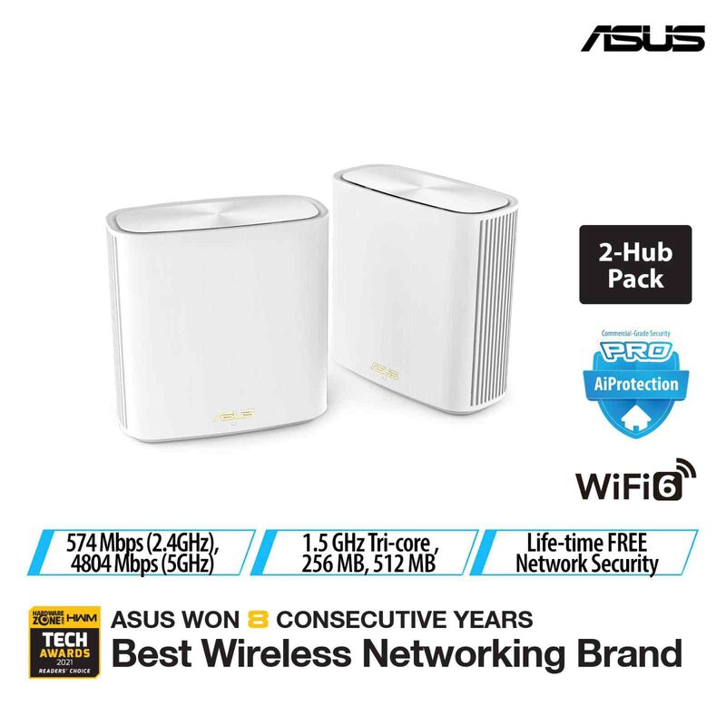 ASUS Wifi6 Dual Band Ax5400 Aimesh Mesh Router 2pk White XD6 (WHITE 2-PK)-image 1
