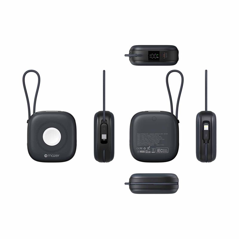 MAZER 10,000mah Qi2 Compatible 15w With Built-in Usb-c+lightning Cables, Apple Watch, Pd20w, Power Bank-bl M-MAGLINK18I-BG-image 2