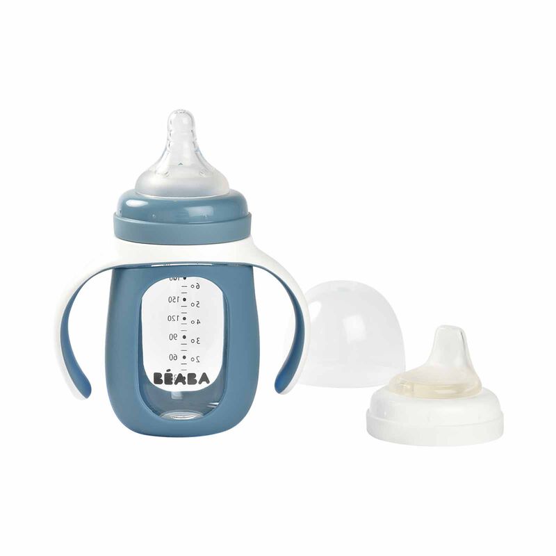 BEABA With Silicone Protective Sleeve 210ml - Blue (online) GLASS BOTTLE-image 1