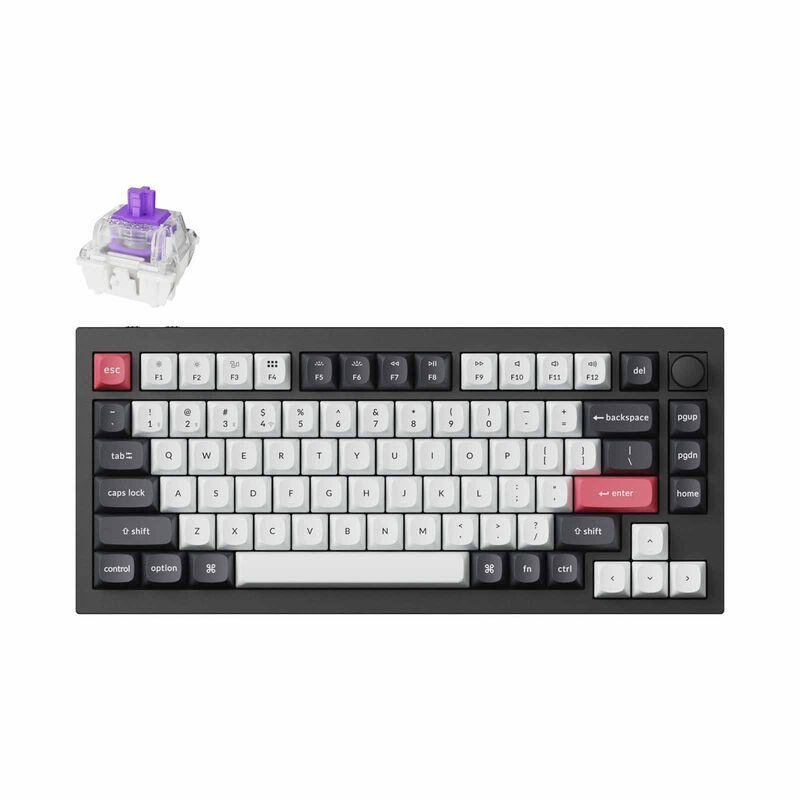 KEYCHRON Keychron Q1 He 75% 82key, Carbon Black, Knob, Purple Rgb Hot-swap Gateron 2.0 Magnetic Switch KYCN-Q1H-M1-image 1